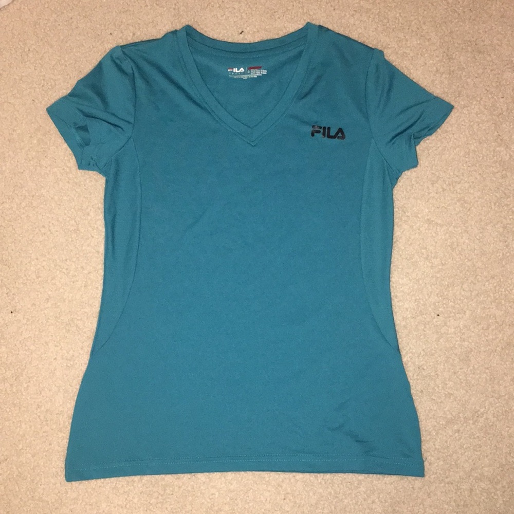 Spandex teal Fula v neck sporty shirt